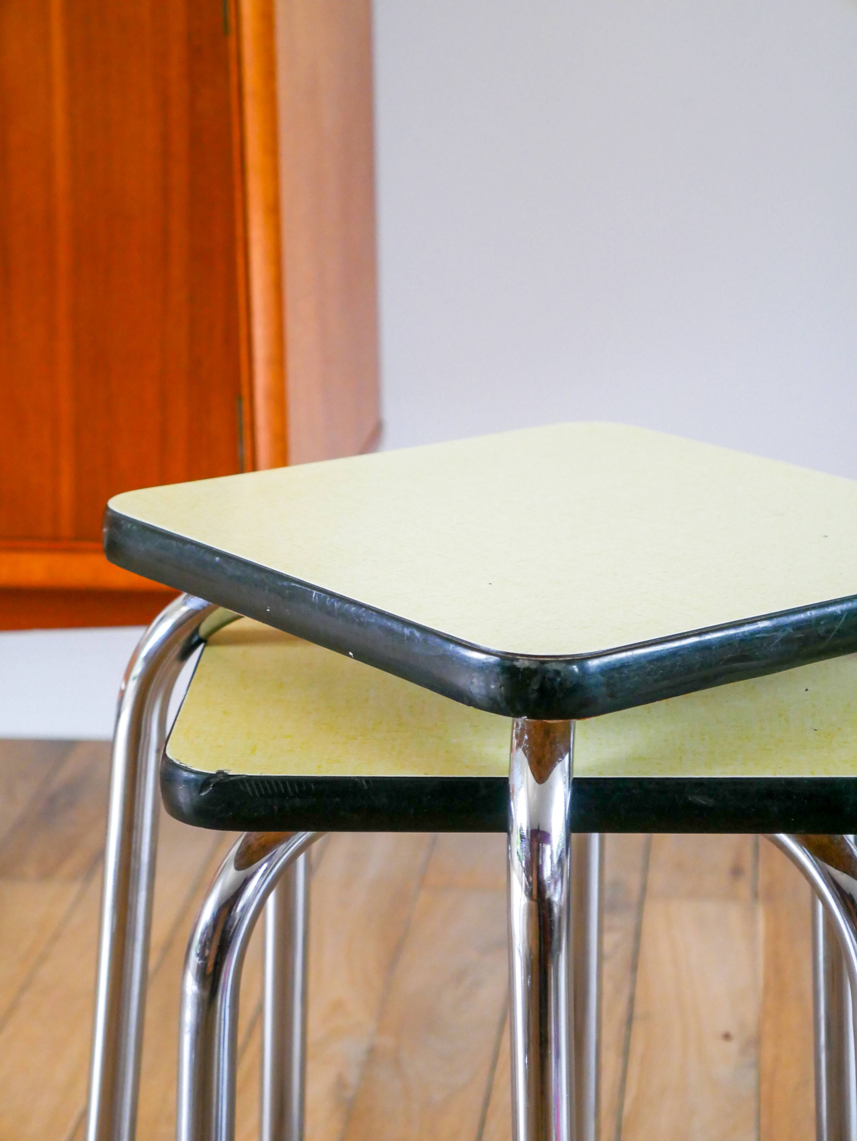 Pair of yellow formica stools, 1970
