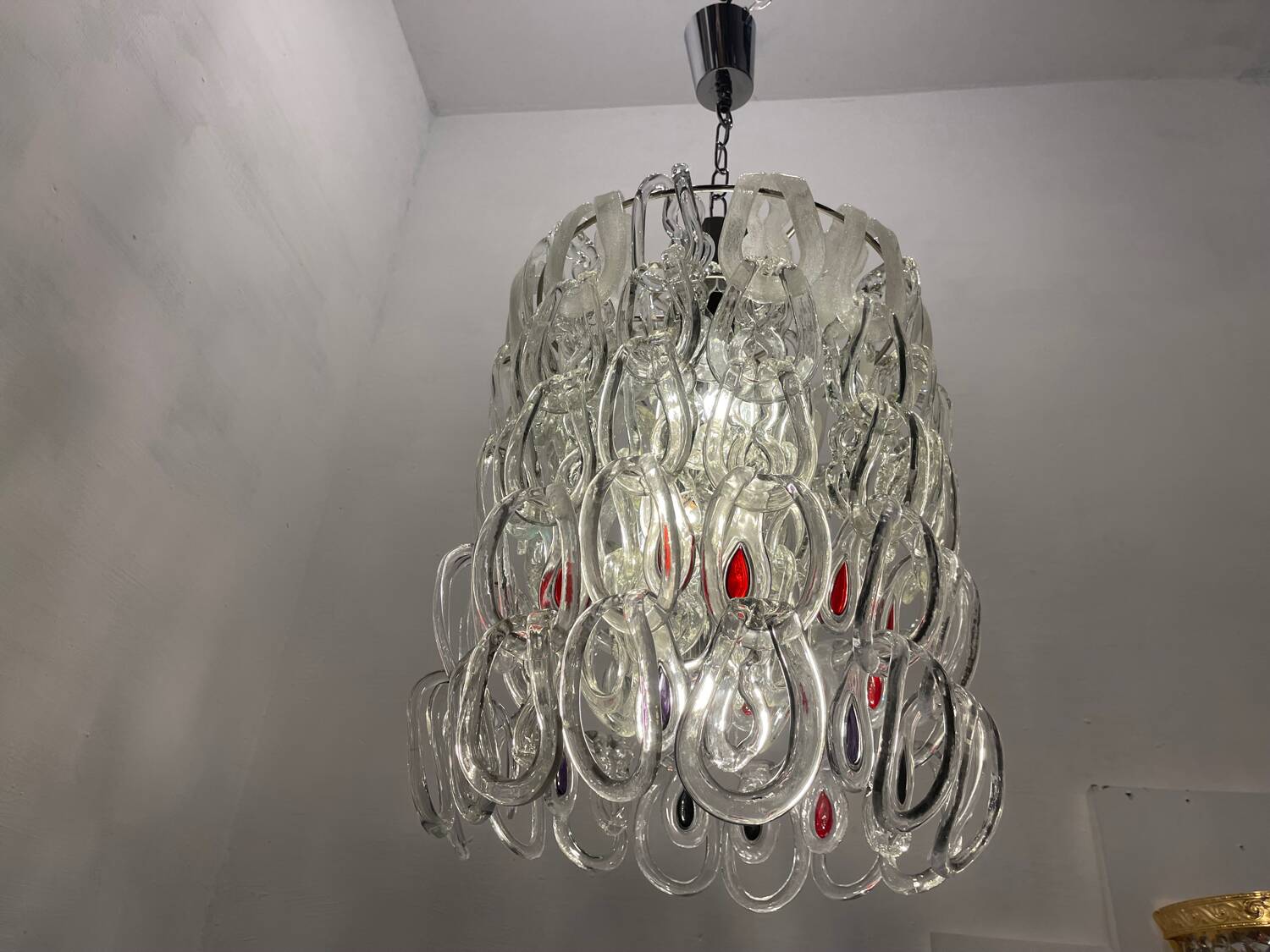 Grand lustre Murano Giogali Link par Mangiarotti Angelo 1970