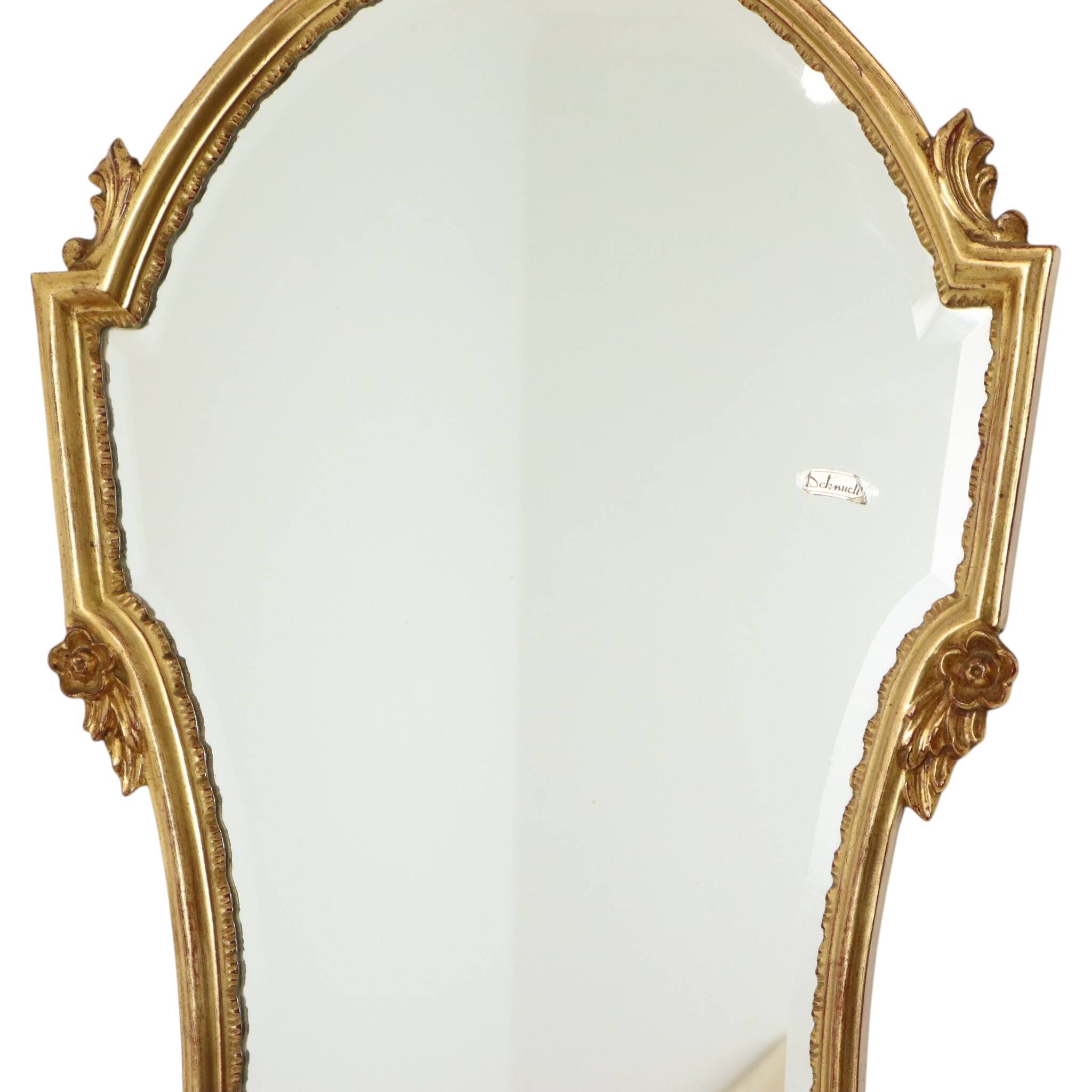 Miroir cranté en or classique Deknudt, biseauté, style Louis XVI, 94 cm