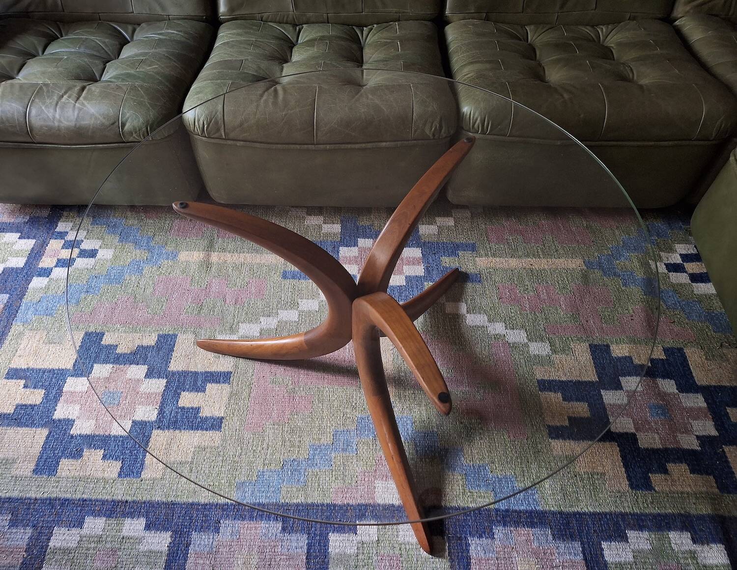 Mid century Danish teak coffee table with circular glass top, 1960s
