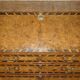 Antique George II bureau from 1740 in walnut, rosewood, and leather.