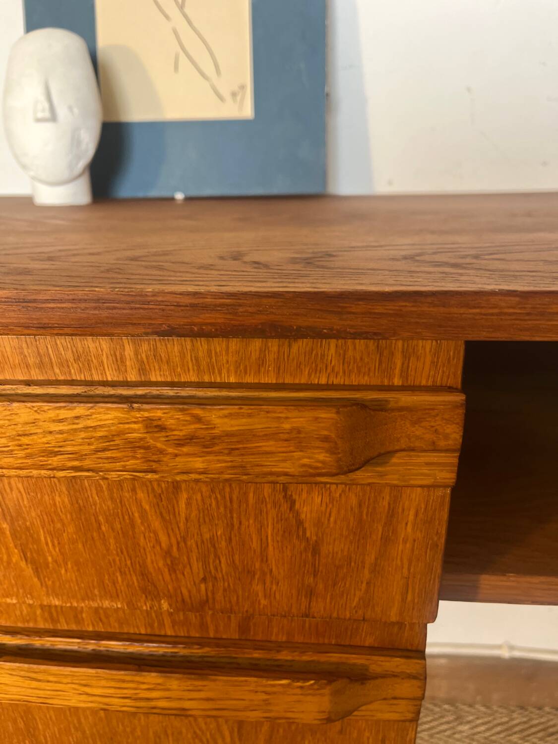 Vintage desk sled legs oak veneer