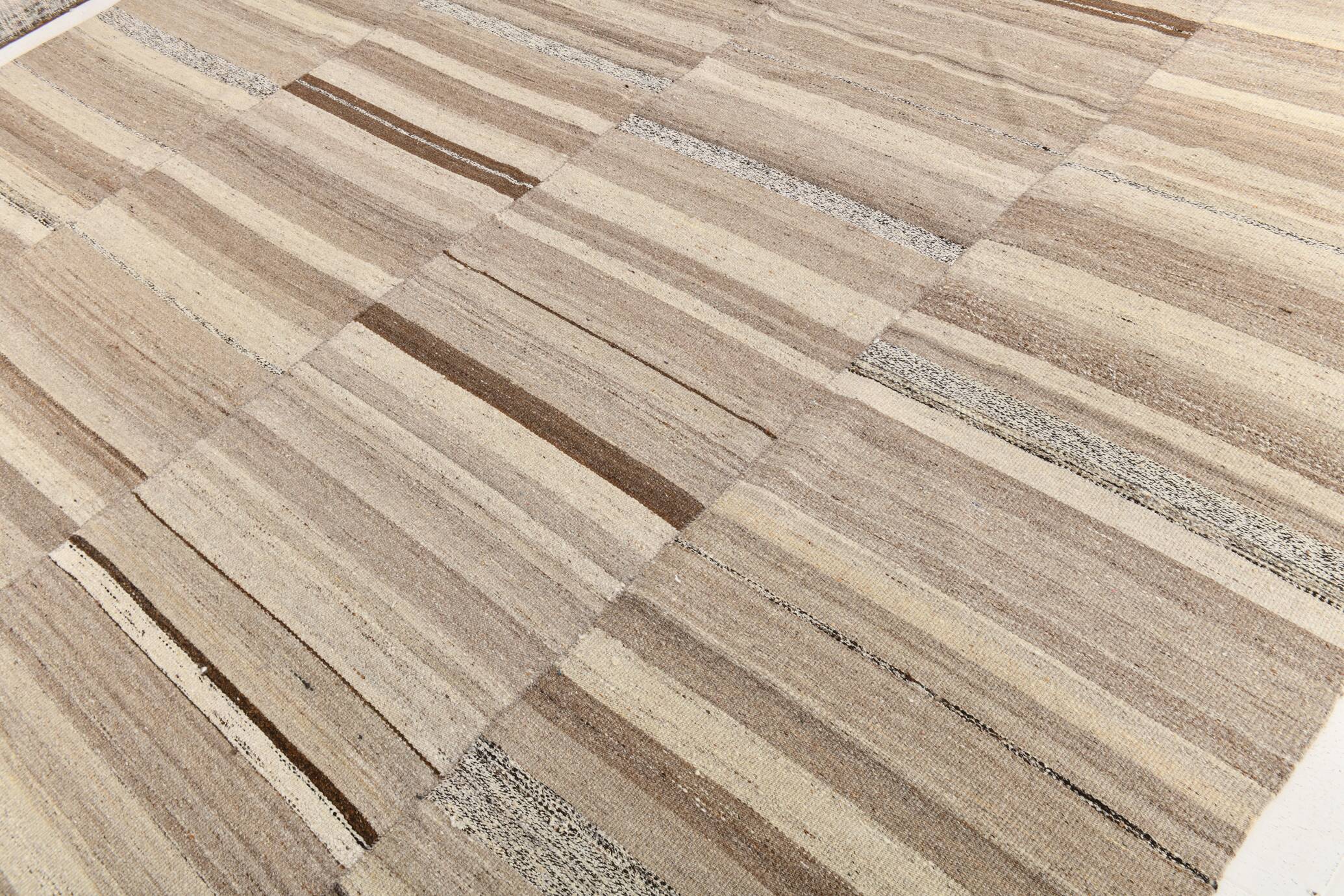 Large Brown Beige Turkish Kilim Rug, 313x374Cm