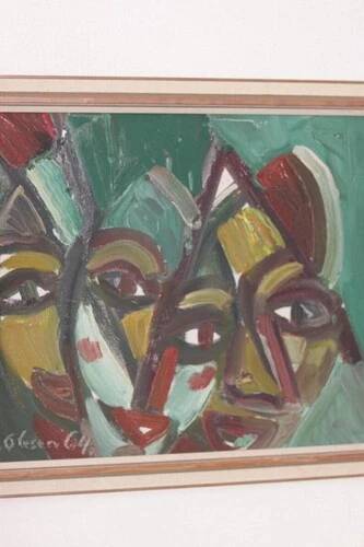 Original Swedish Oil on Canvas “Faces” by Eyvind Olesen Vintage & Framed