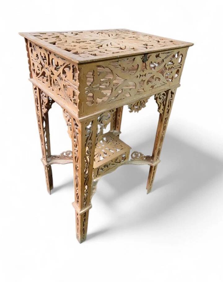 Rare antique wooden arch table, signed Amati, Turin, early 20th century Art Nouveau