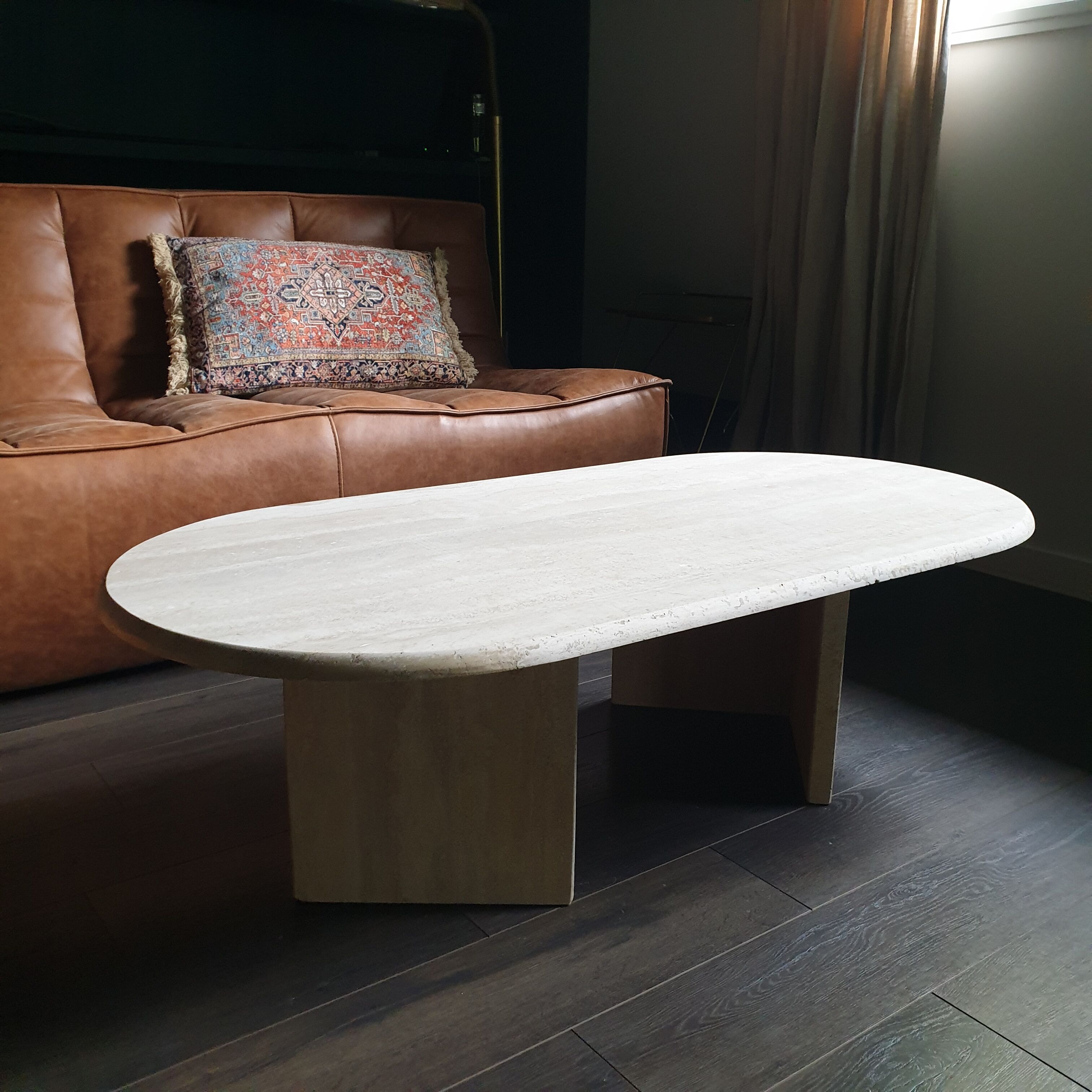 Vintage coffee table travertine marble Rochebobois 80s