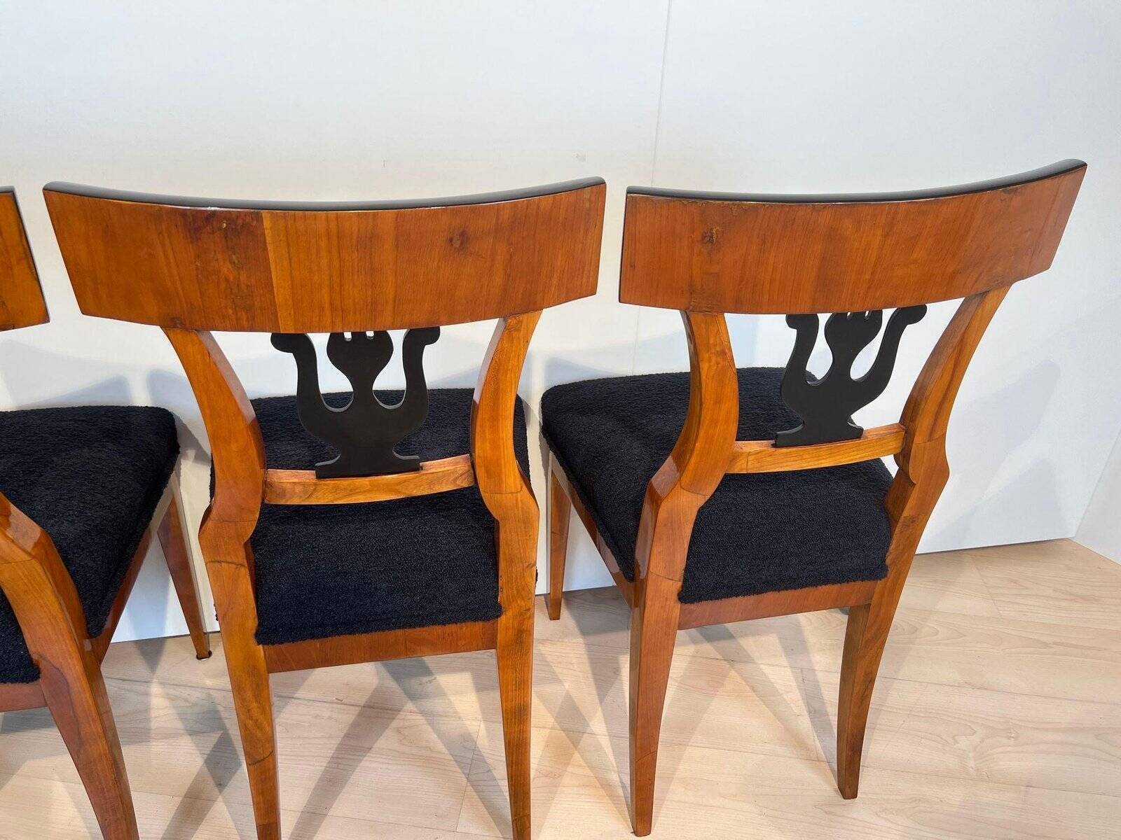 German Biedermeier Chairs in Cherry Veneer, 1830, Set of 4