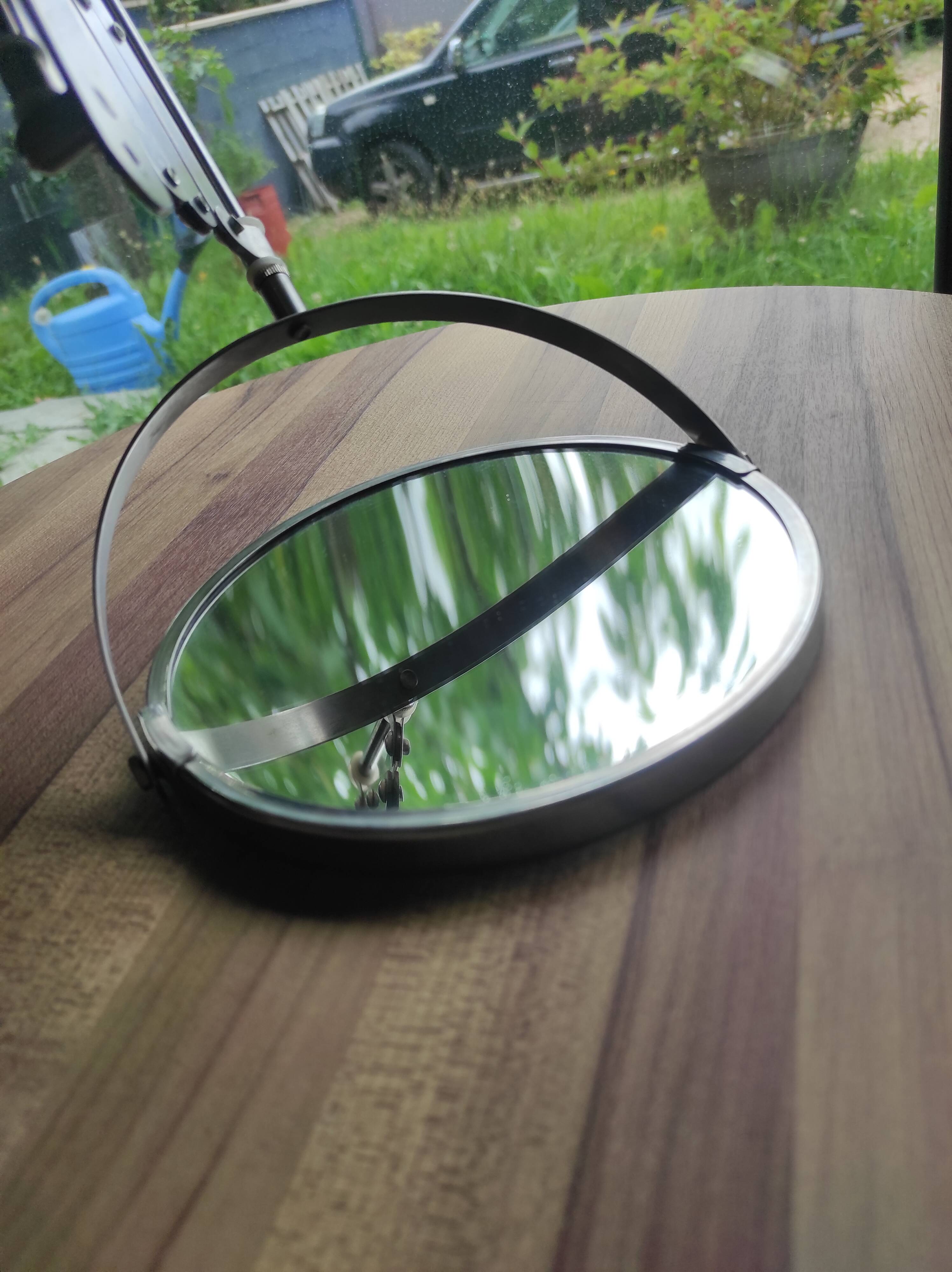 Chrome bathroom mirror, magnifying and extendable accordion, vintage