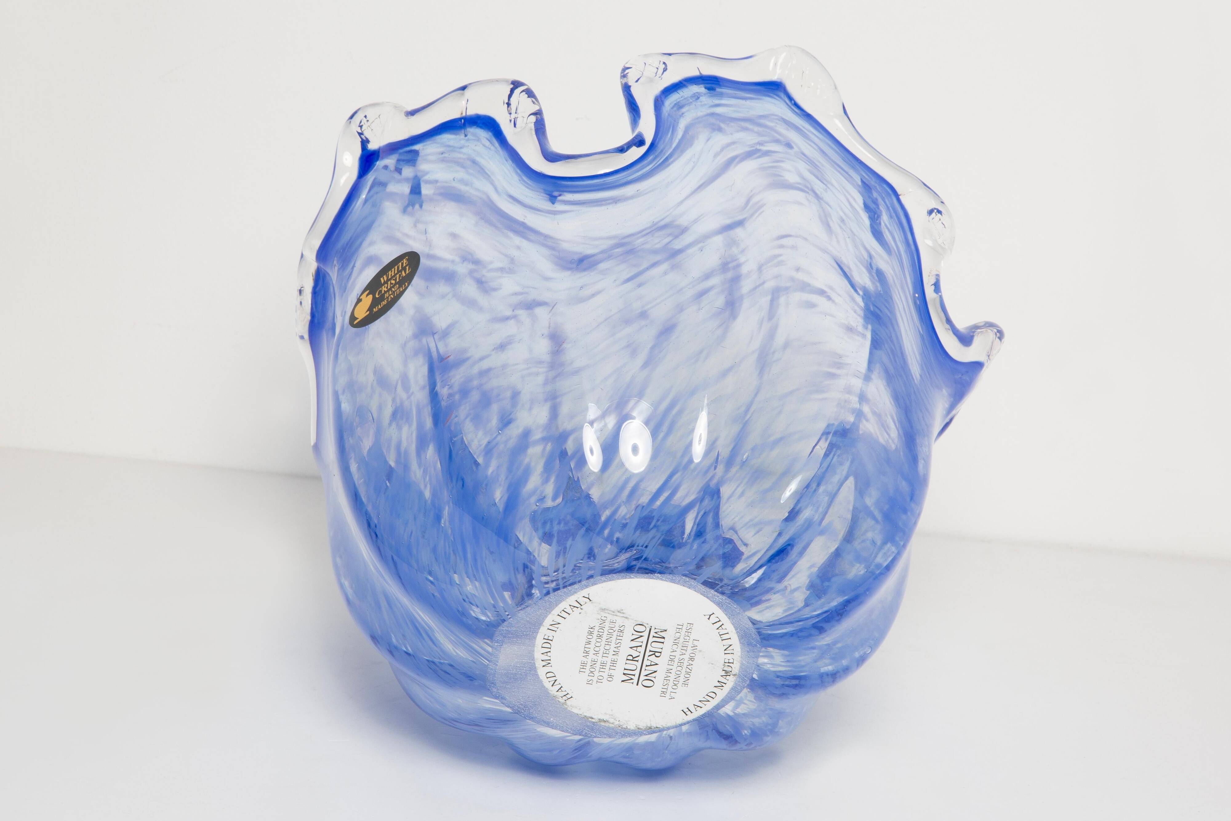 Medium blue Murano glass bowl, mid-century style, Italy, 2000s.