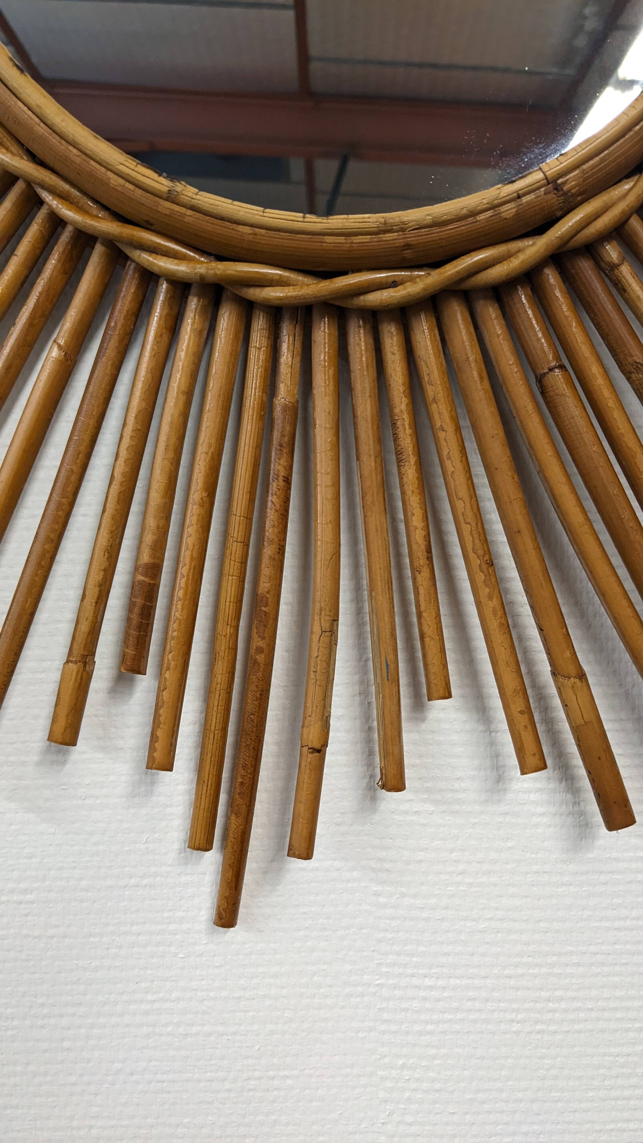 XL rattan sun mirror from the 50s/60s