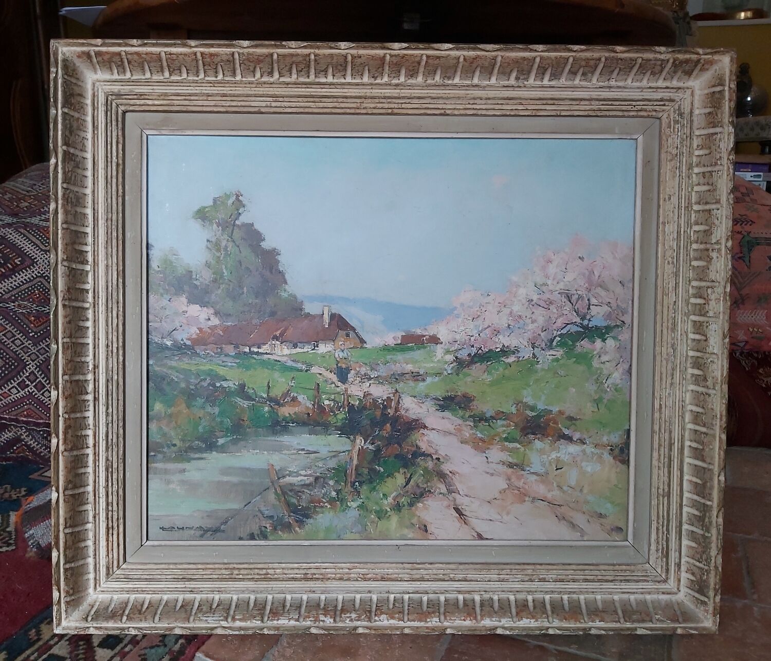 Tableau pommiers en fleurs, Normandie