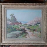 Painting of apple trees in blossom, Normandy