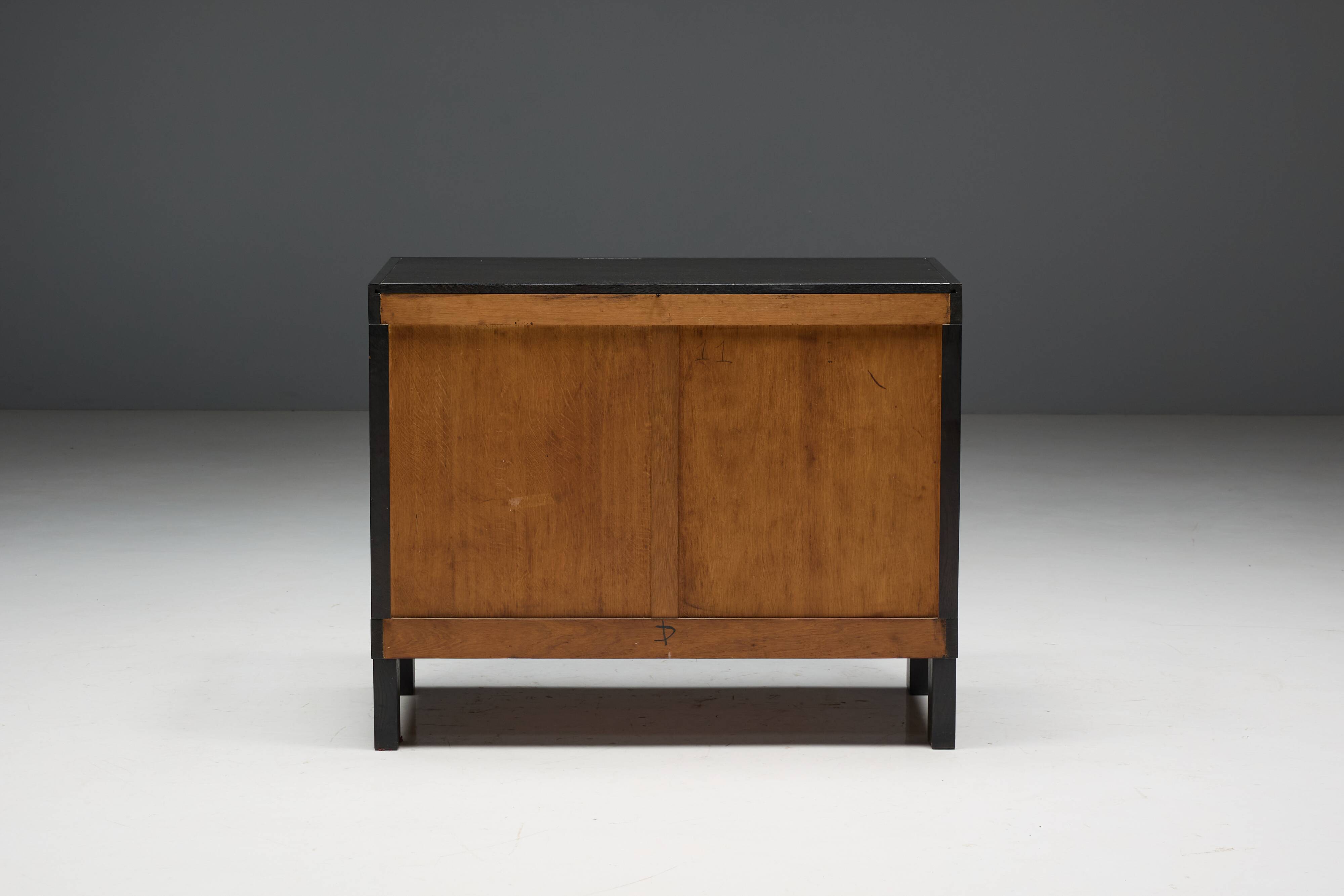 Brutalist De Coene Cabinet in Stained Oak, Belgium, 1970s
