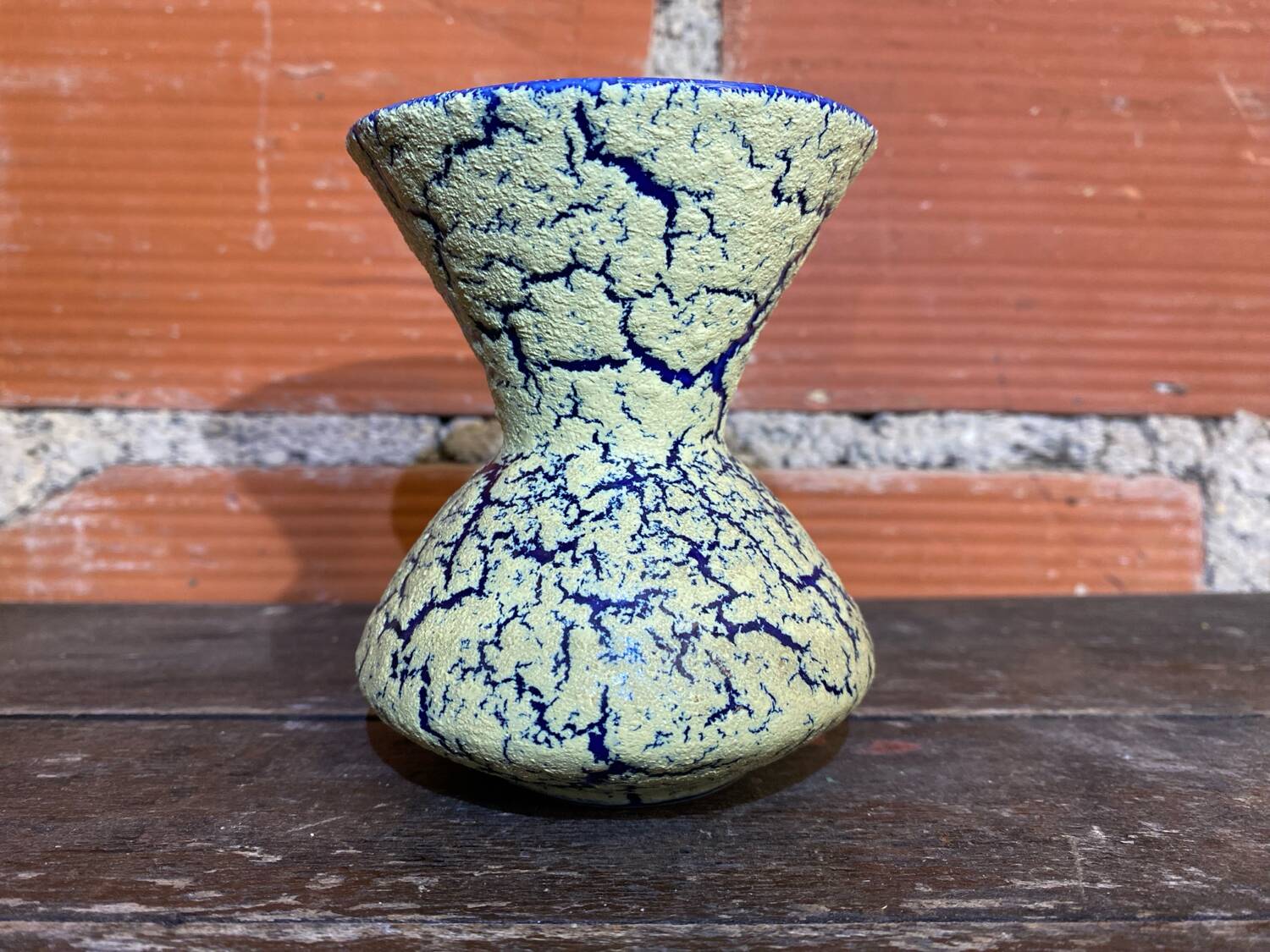 Vintage White Blue Ceramic Snowy Stoneware Vase France #D559