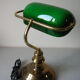 Notary desk lamp gooseneck brass lampshade opaline green white retro deco