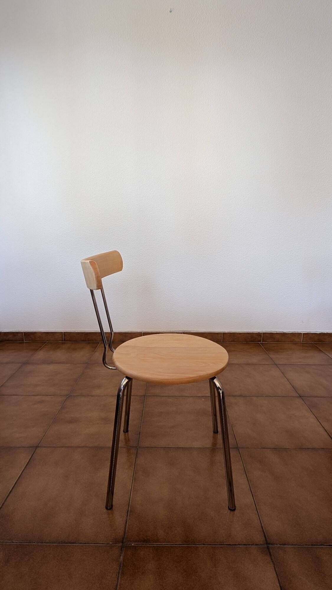 Set of 4 vintage/restored 70s/80s wooden and chrome bistro chairs.