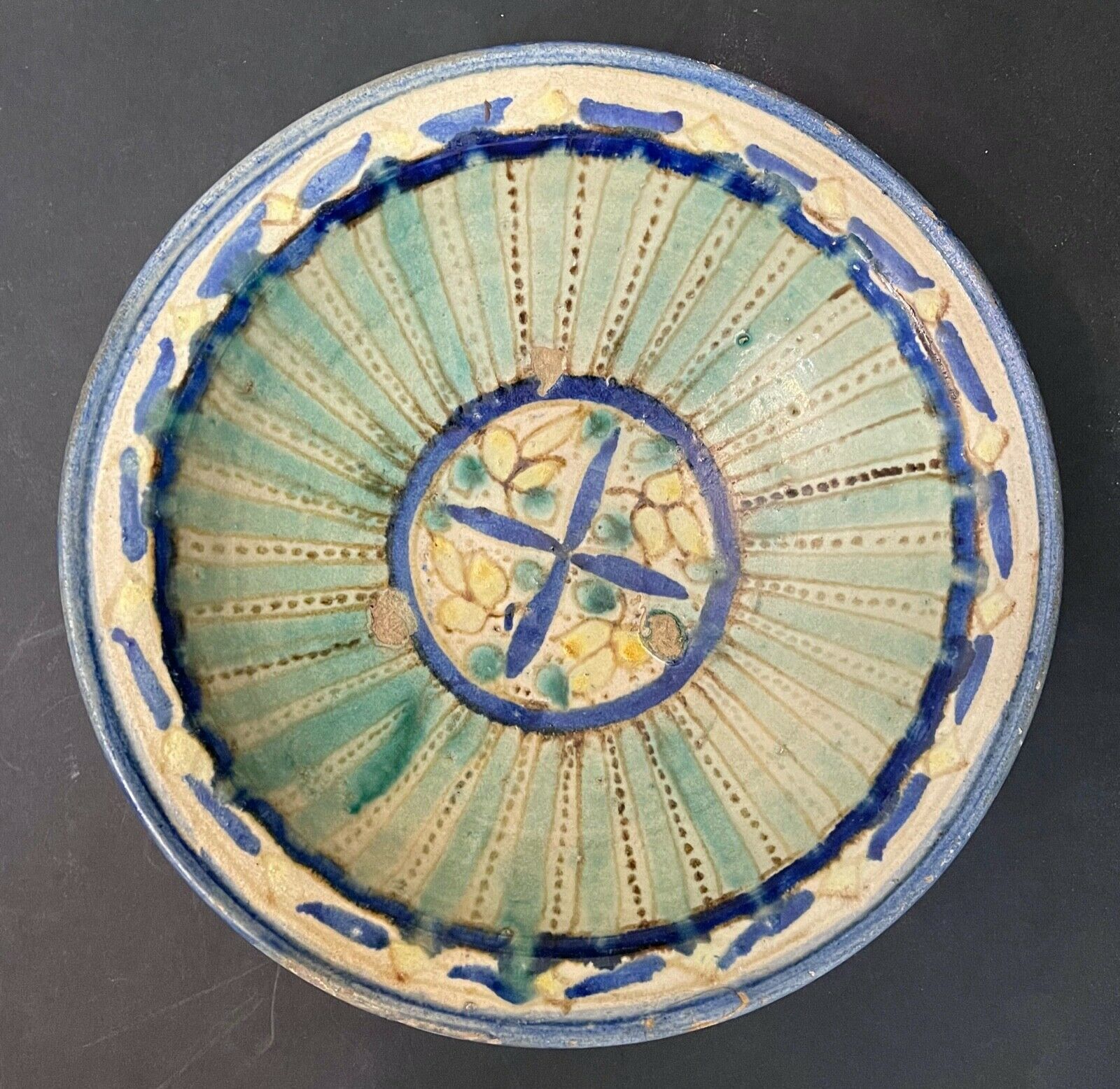 Mokhfia Fez Morocco 18th-century polychrome earthenware dish decorated with a thousand legs