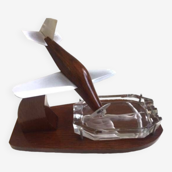 Art Deco Aerophile Collection 1930/1940 Wooden and Aluminum Plane + Ashtray