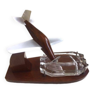 Art Deco Aerophile Collection 1930/1940 Wooden and Aluminum Plane + Ashtray