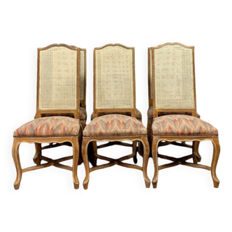 Série de 6 chaises Louis XV a haut dossier en bois cérusé vers 1900