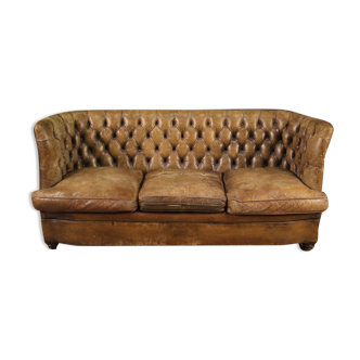 Canapé en cuir Chesterfield des années 20