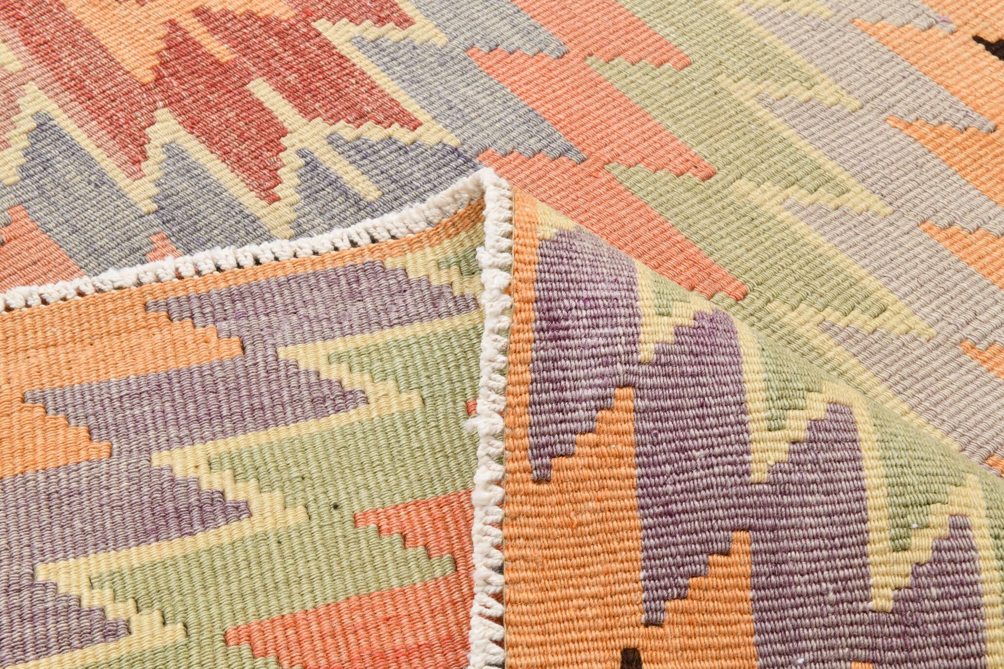 6x10 Green & Light Orange Tribal Large Kilim Area Rug, 176x301Cm