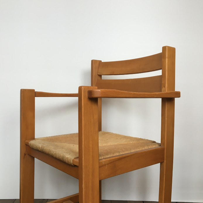 Elm and straw armchair Roland Haeusler for Maison Regain