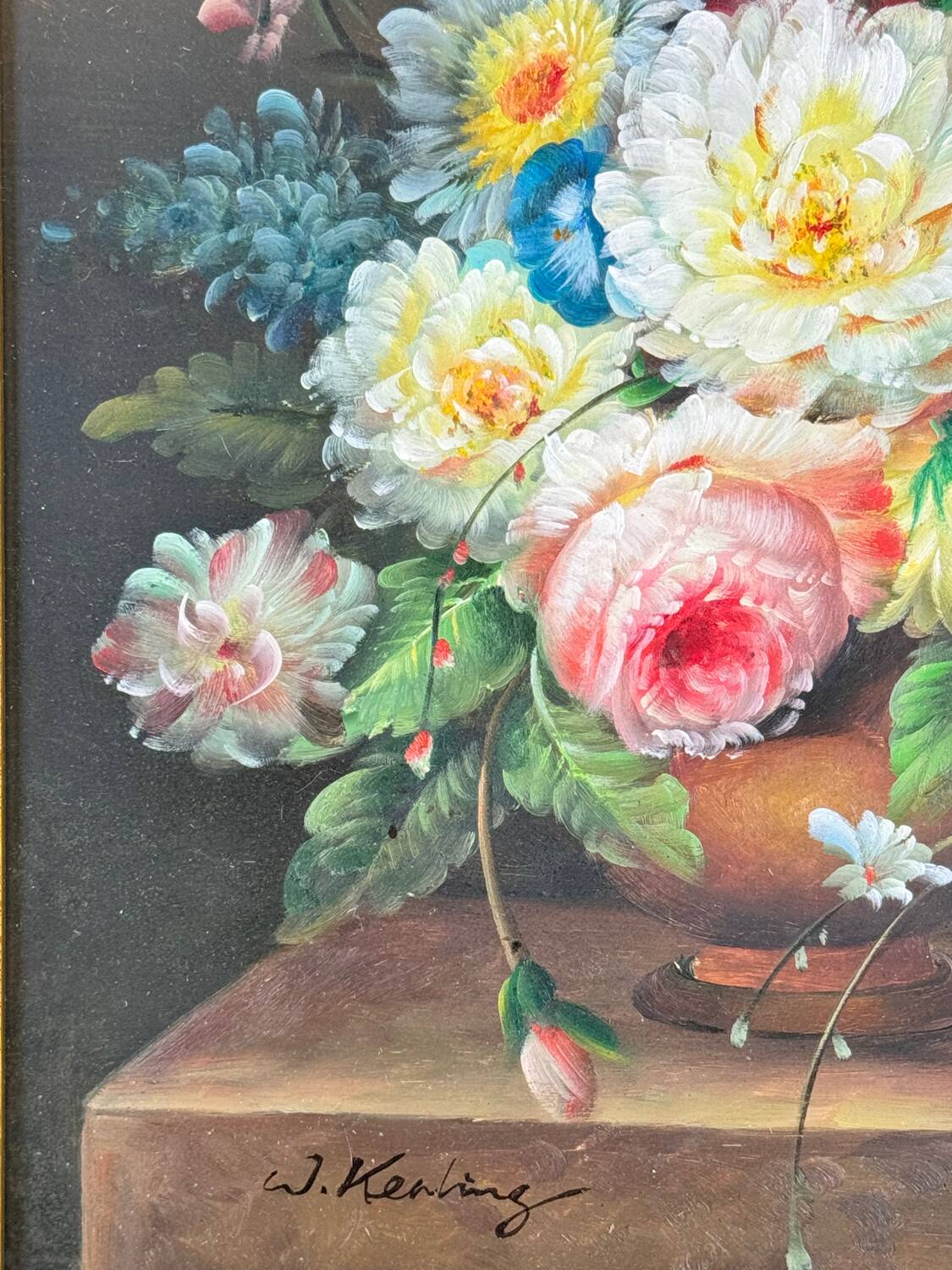 Oil on canvas W. Kerling still life with flowers