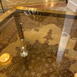 Gold square coffee table and smoked glass