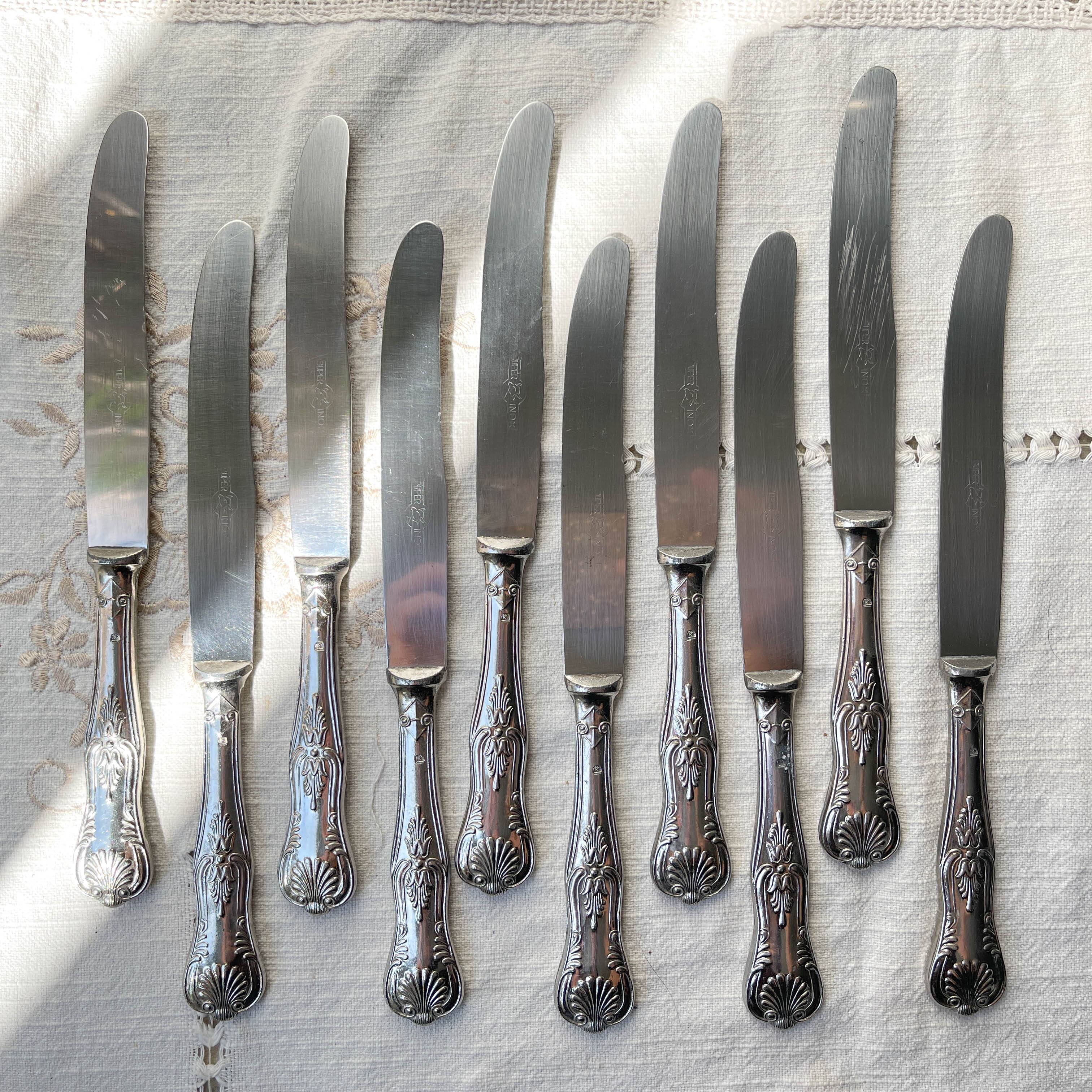 10 Vintage Rocaille Style Metal Knives