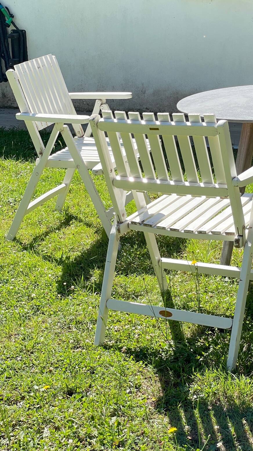 Pair of vintage wooden garden armchairs by r.gleizes