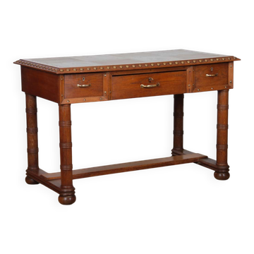 Oak and brass desk in the style of Charles Dudouyt, 1940.