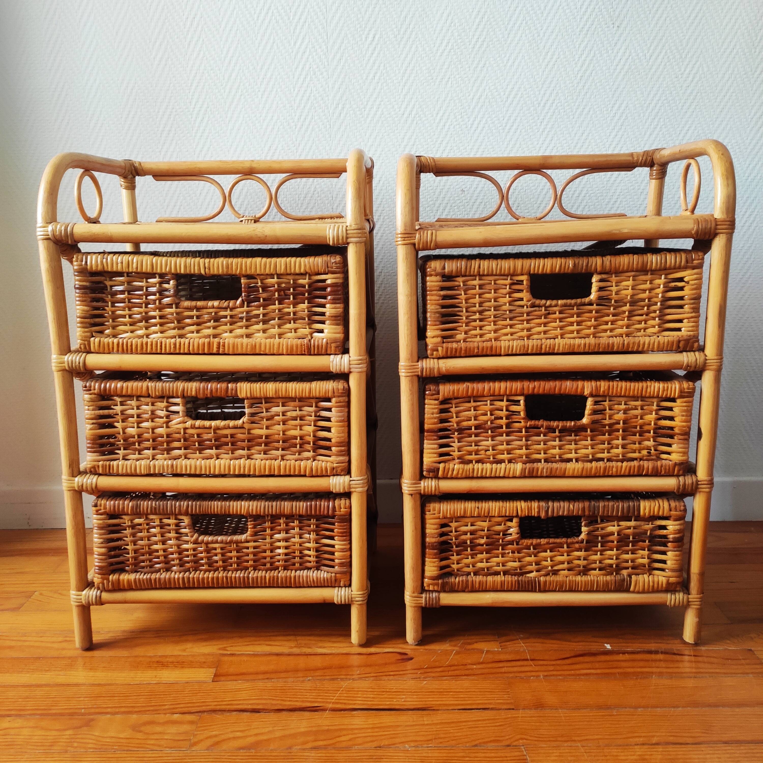 Pair of vintage rattan bedside tables