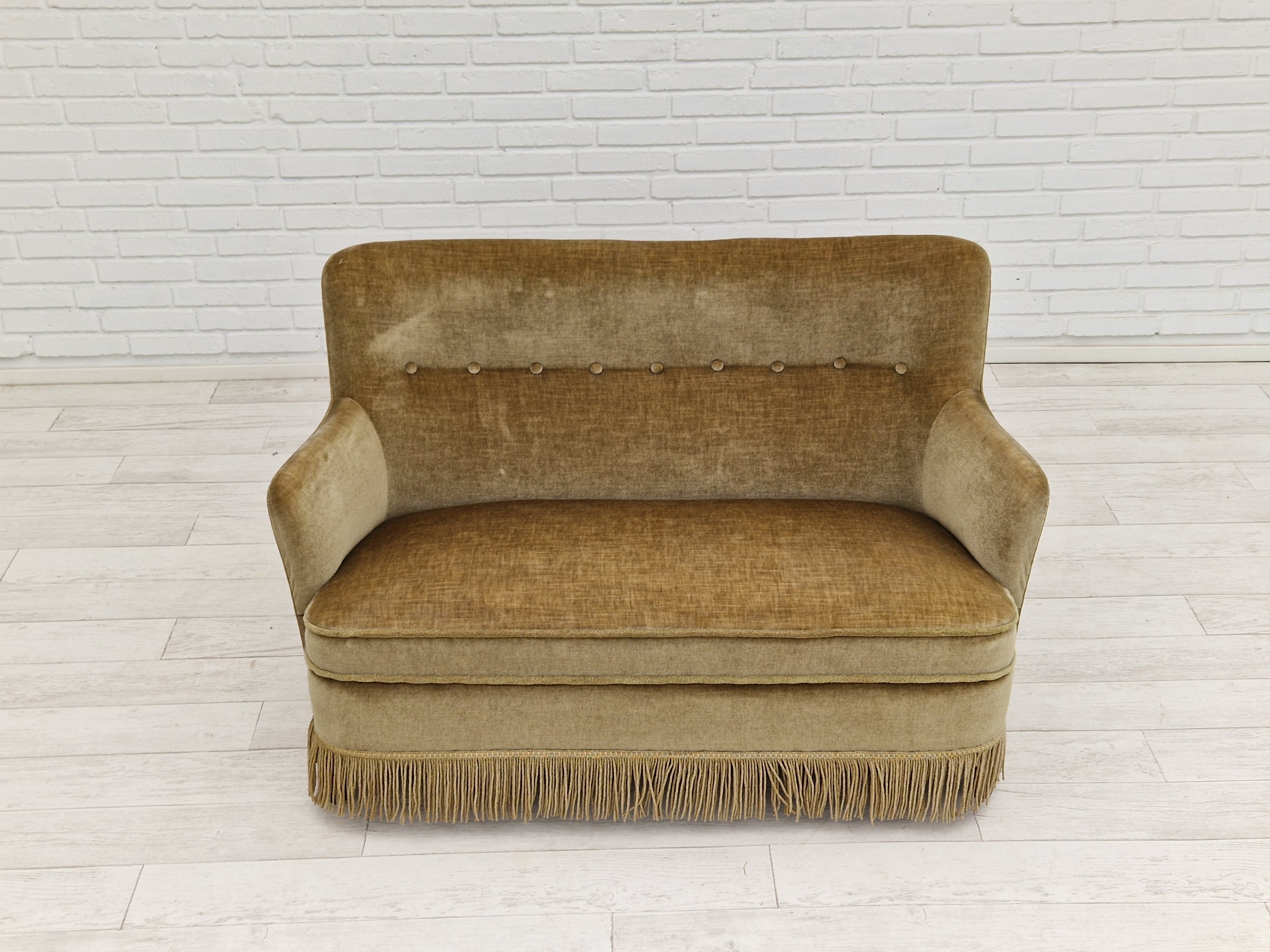 Danish velour 2 seater sofa, original condition, beech wood, 1960s