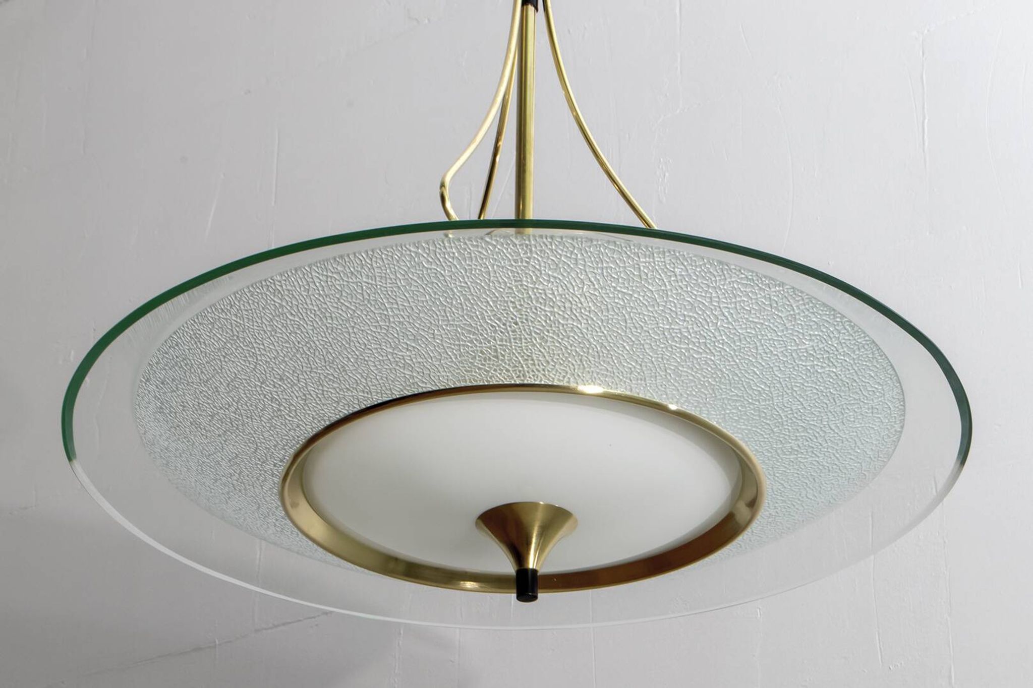 Fontana Arte Style Mid-Century Italian Glass and Brass Chandelier 40s