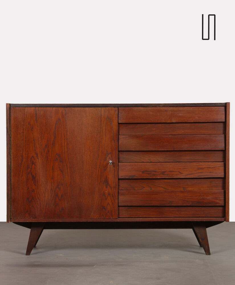 Vintage stained oak chest of drawers model U-458 by Jiri Jiroutek, 1960