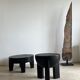 Black mango wood tripod side table with a semi-spherical top, height: 45 cm, diameter: 44 cm.