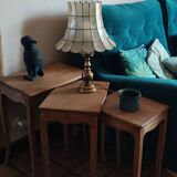 Large pagoda table lamp to place mother-of-pearl capiz brass base