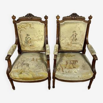 Jean de la Fontaine: pair of Louis XVI style armchairs