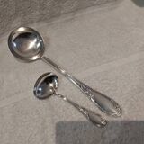 2 Silver-plated soup and sauce ladles with rocaille ribbon decoration