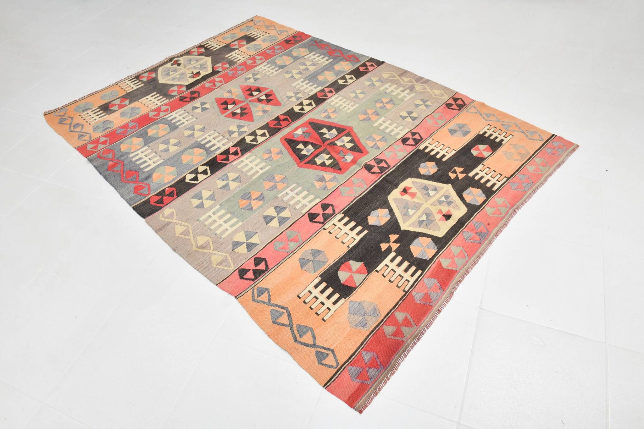 6x8 Kilim Multicolor Geometric Style Kilim Rug, 168x235 Cm