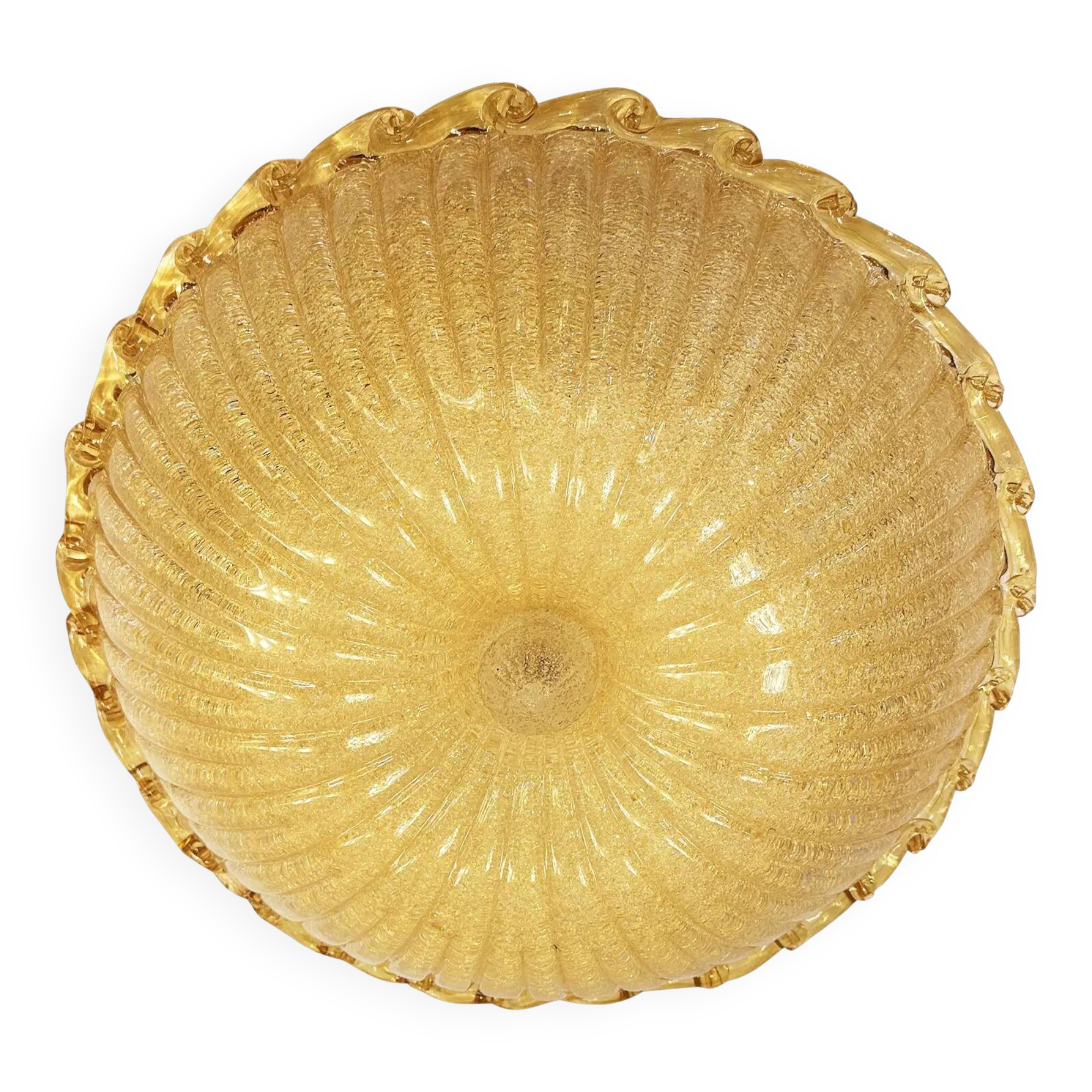 Venetian Amber Graniglia Budino Murano Glass Flush Mount in Vintage 1970s