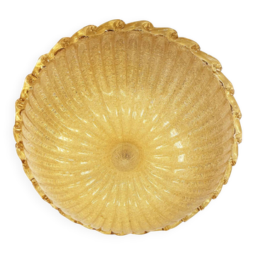 Venetian Amber Graniglia Budino Murano Glass Flush Mount in Vintage 1970s