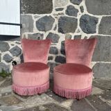 Pair of frog armchairs in pink velvet