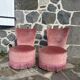 Pair of frog armchairs in pink velvet