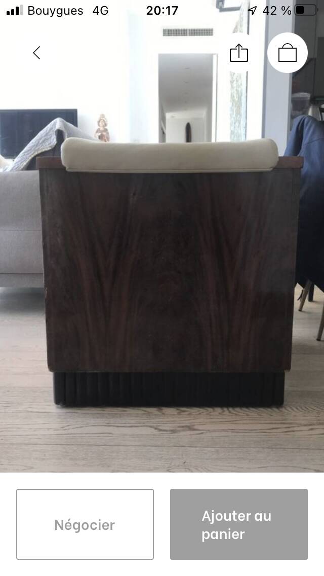 Two armchairs and an Art Deco style pouf