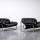 Canapé en cuir noir et métal doré, Suède 1970