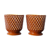 Lot de 2 cache-pots en bakélite tressée de la marque SYLA, made in France, 1970.