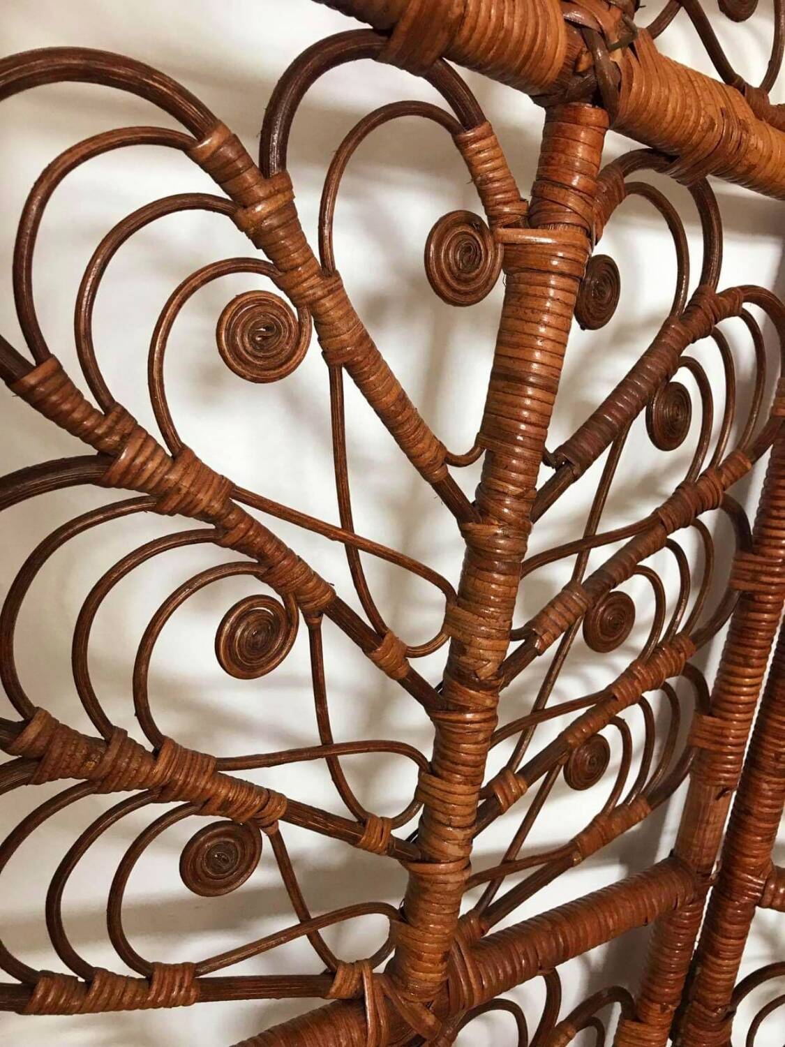 Peacock Vintage Wicker Rattan 3 Panel Room Divider