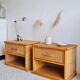 Pair of vintage rattan bedside tables from the 1970s.